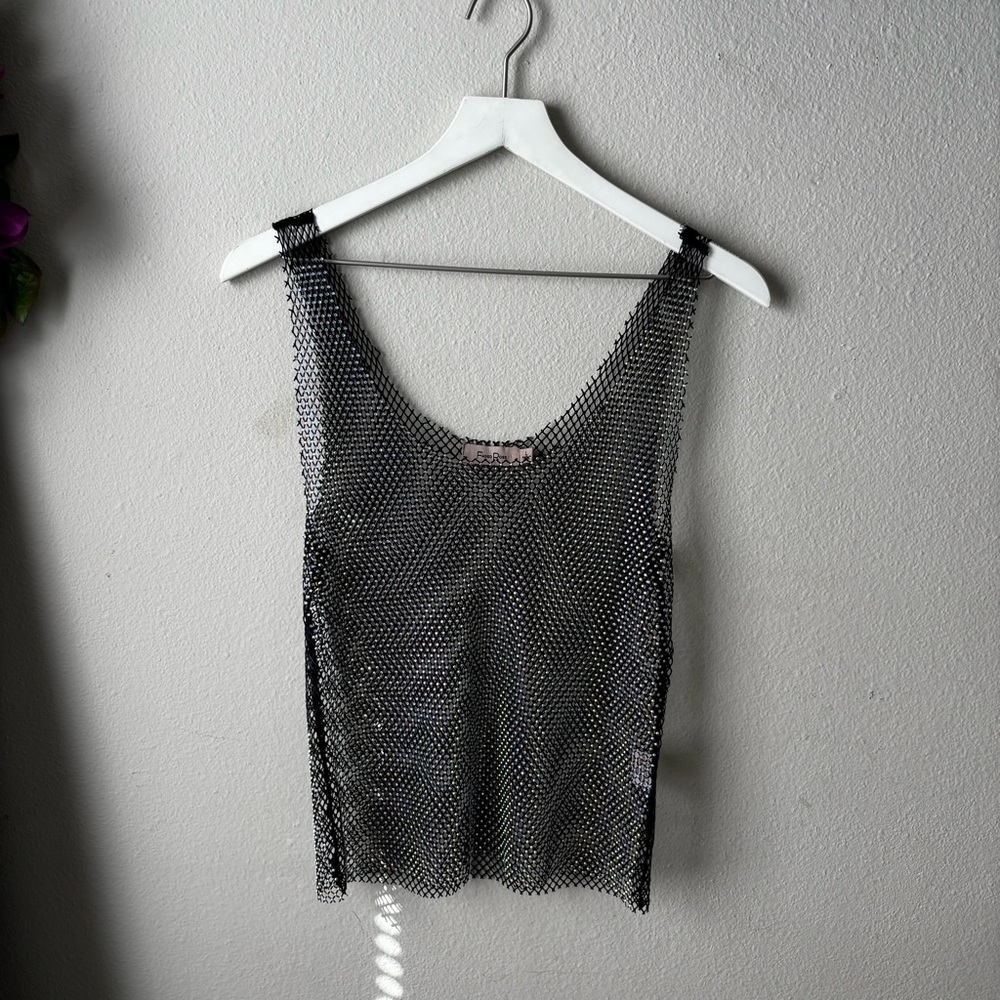 Bedazzled Iridescent Black Mesh Tank Top Women’s Large